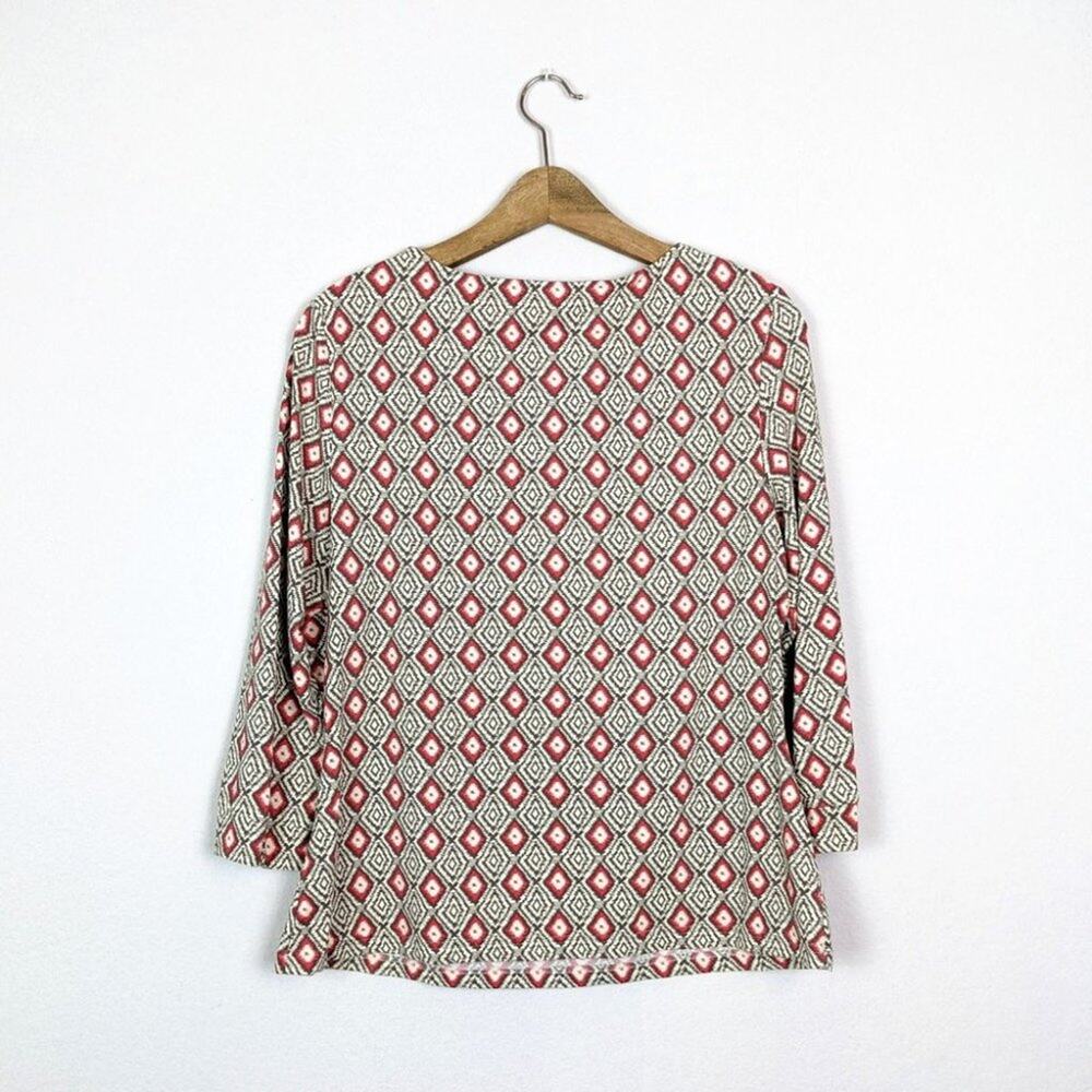Ellie Kai Blouse 12 Brown Coral Ikat Print Boat Neck Long Sleeve - Picture 2 of 7